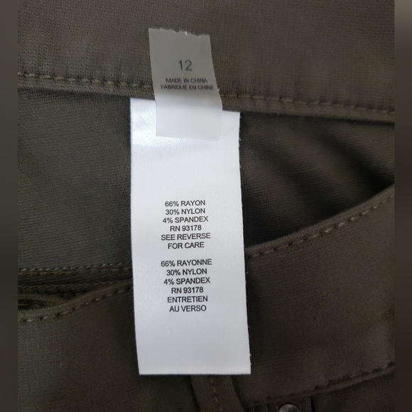 T-Tahari~Woman Size 12~Olive Green Ponte Slim Pants Zipper Front, Stretch. - Picture 2 of 9